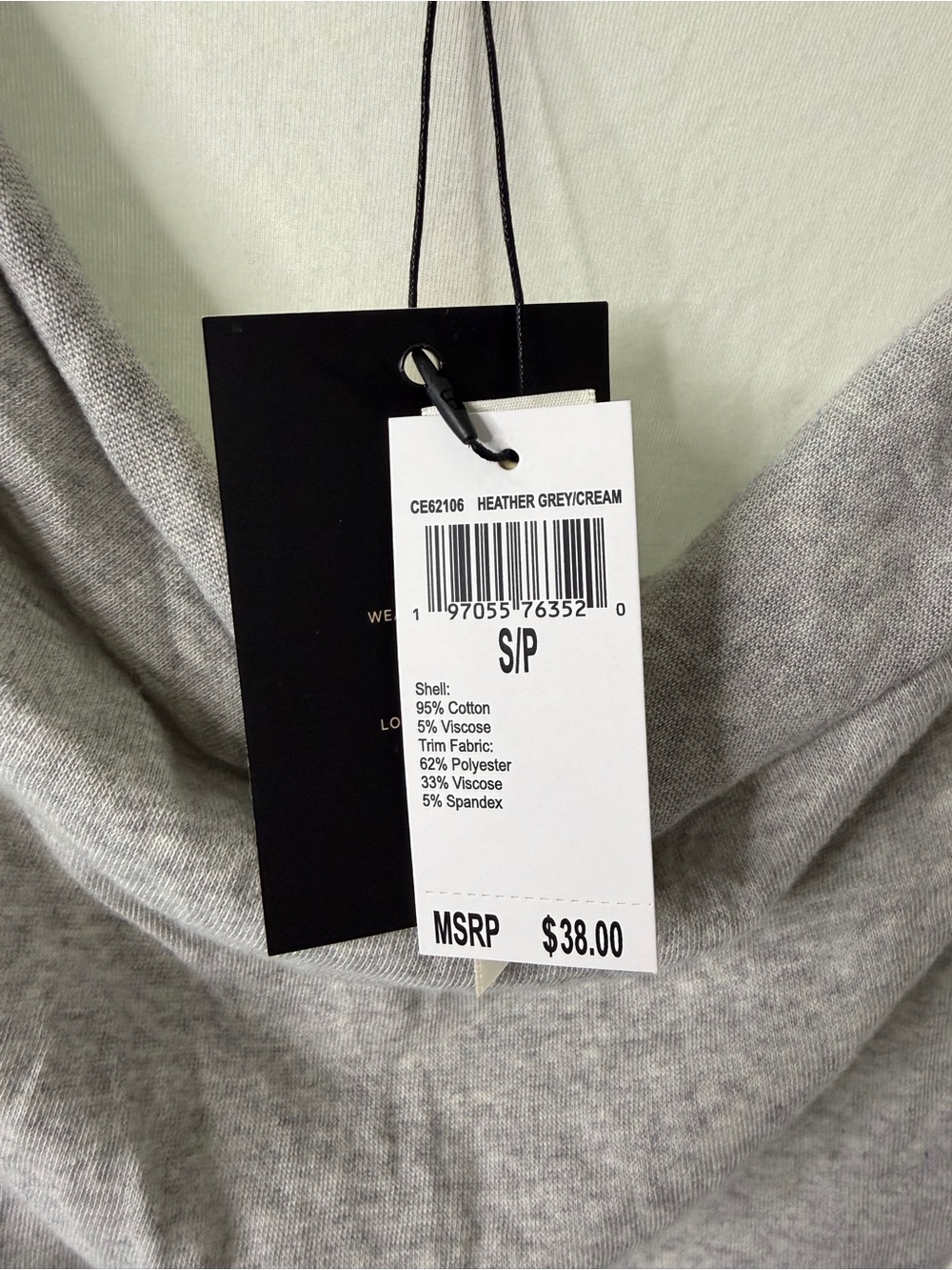 Current/Elliott Gray Short Sleeve Draped Back Top with Cream Layering - Picture 2 of 3